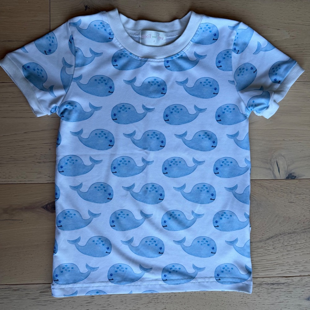 Cecil and Lou Kids Blue Whale Print Short Sleeve T-Shirt Size 6